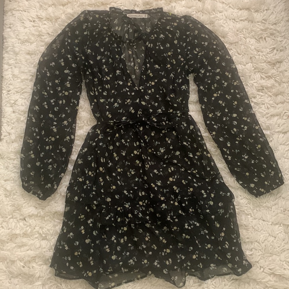 Abercrombie and Fitch Black Floral Sheer Dress